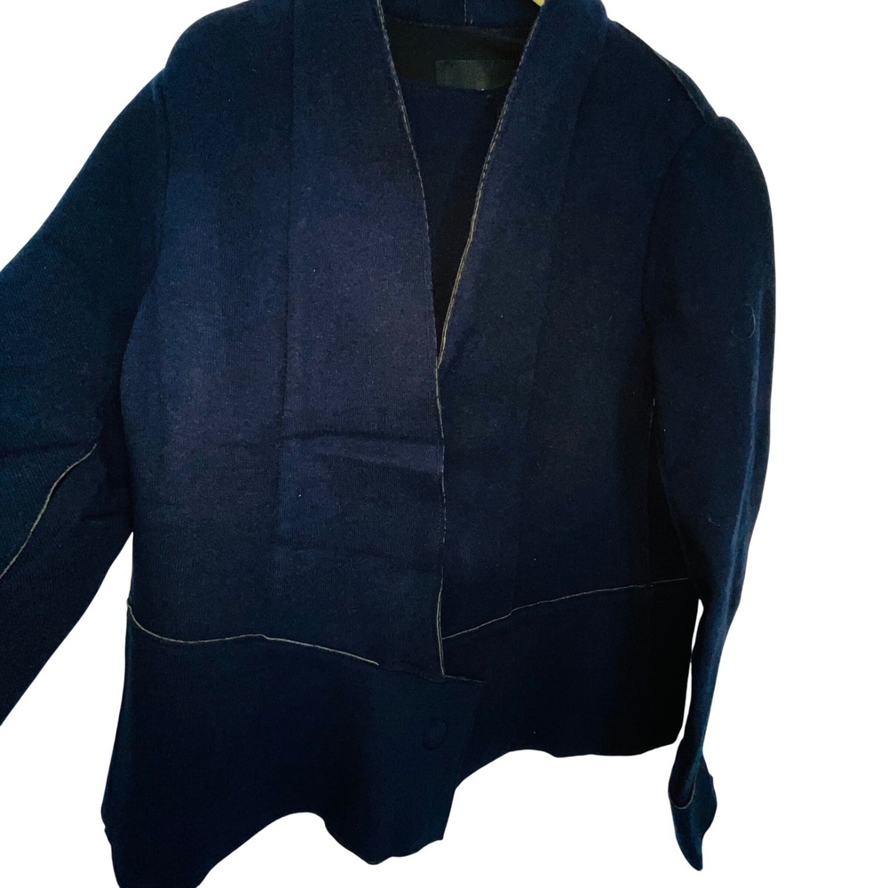 Marie Saint Pierre Navy Blue Asymmetrical Knit Zip Jacket Size 6 Made in Canada